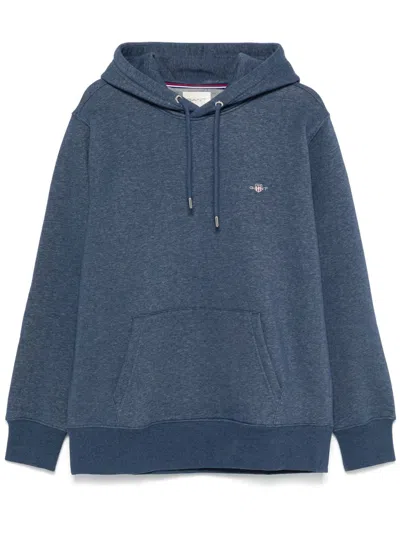 Gant Embroidered-logo Hoodie In Blue