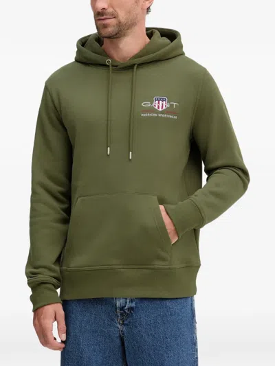 Gant Embroidered-logo Hoodie In Green