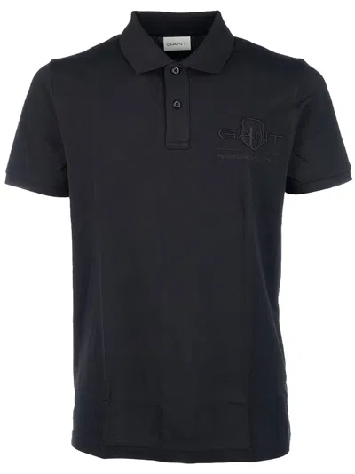 Gant Embroidered Polo Shirt In 黑色