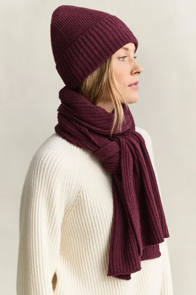 Gant Embroidered Scarf & Beanie Gift Set In Darkened Wine