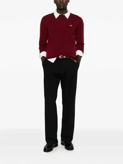 Gant Embroidered-logo Crew-neck Sweater In Red