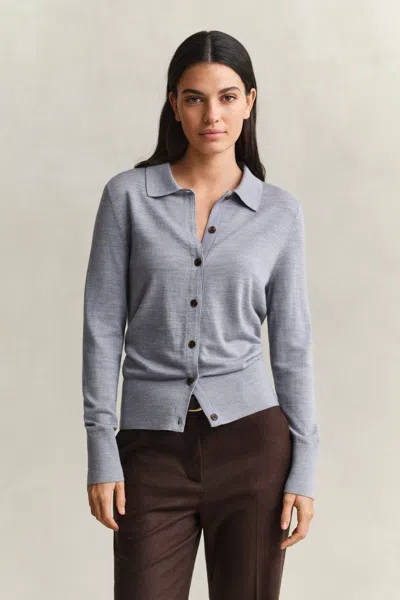 Gant Extra Fine Merino Wool Cardigan In Gray