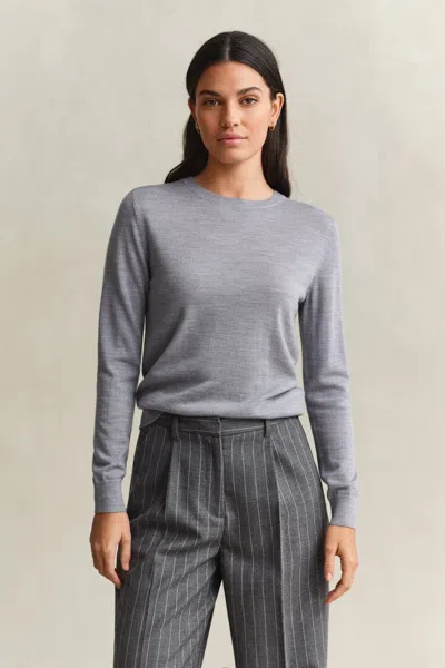 Gant Extra Fine Merino Wool Crew Neck Sweater In Gray