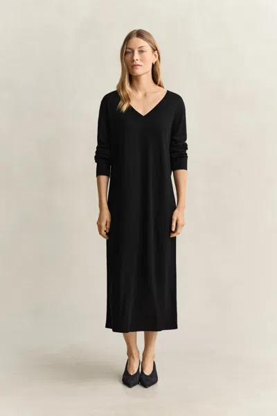 Gant Extra Fine Merino Wool Dress In Black