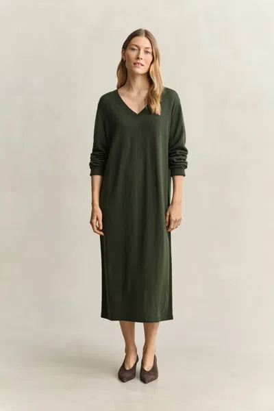 Gant Extra Fine Merino Wool Dress In Mossy Green