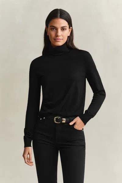 Gant Extra Fine Merino Wool Turtleneck Sweater In Black