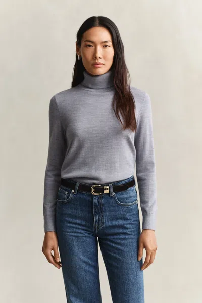Gant Extra Fine Merino Wool Turtleneck Sweater In Gray