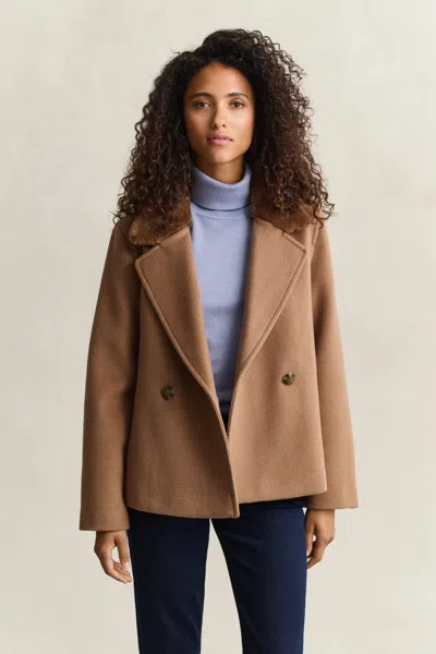 Gant Faux Fur Collar Jacket In Khaki