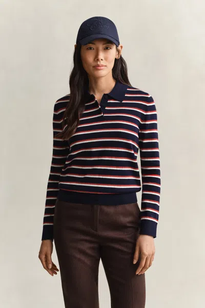 Gant Fine Knitted Striped Sweater In Blue