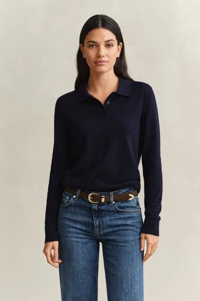 Gant Fine Knitted Sweater In Blue