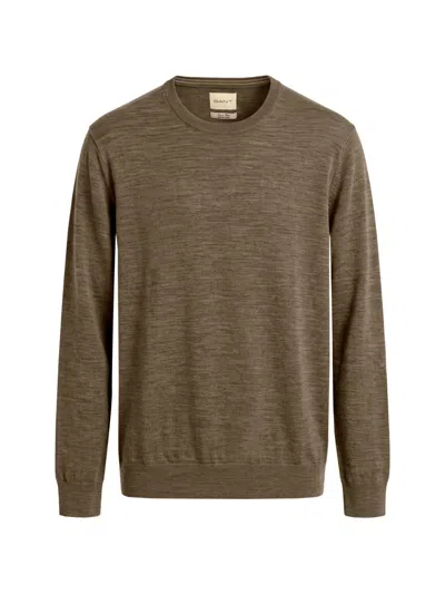 Gant Fine-knit Crew-neck Sweater In Brown