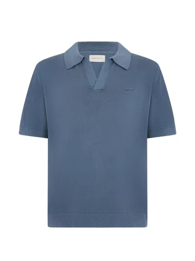 Gant Fine-knit Short-sleeve T-shirt In Blue