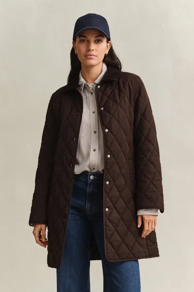 Gant Fitted Quilted Coat In Brown