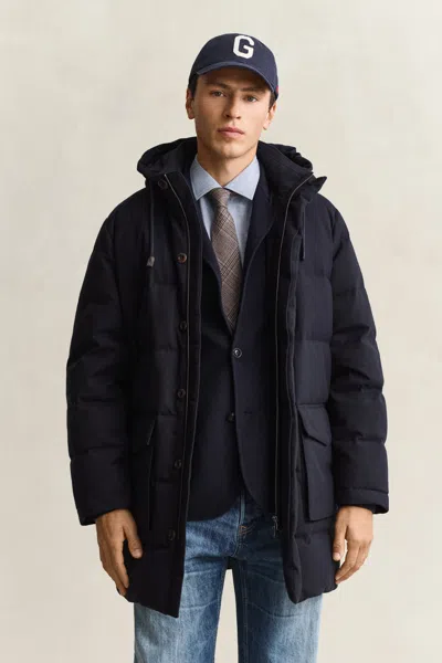 Gant Flannel Down Mid Jacket In Blue