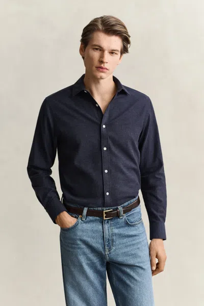 Gant Flannel Mélange Shirt In Blue