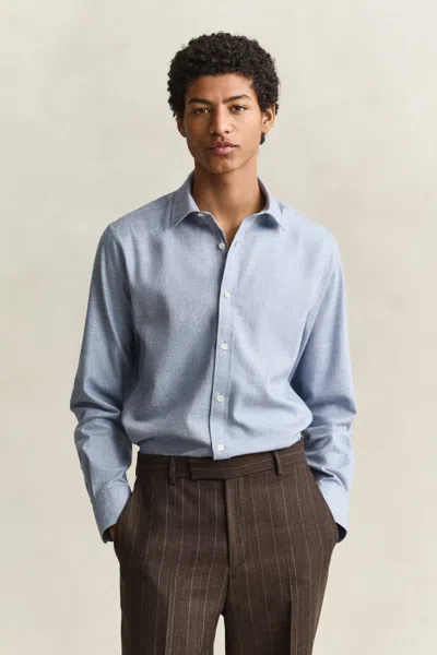 Gant Flannel Mélange Shirt In Light Blue Melange