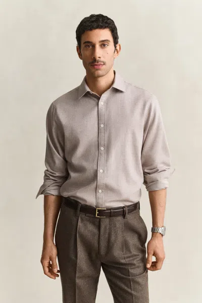 Gant Flannel Mélange Shirt In Light Brown Melange