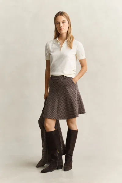 Gant Flared Houndstooth Skirt In Faded Taupe