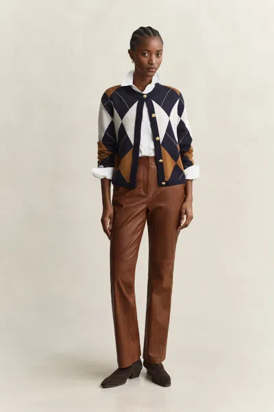 Gant Flared Leather Pants In Mahogany Brown