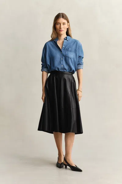 Gant Flared Leather Skirt In Black
