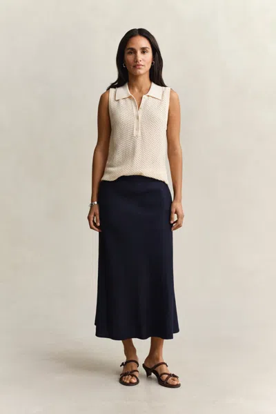 Gant Flared Linen Blend Skirt In Blue