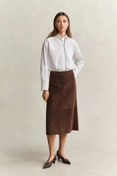 Gant Flared Suede Skirt In Deep Brown