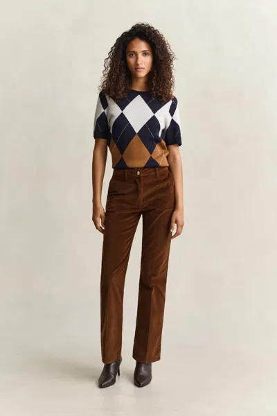Gant Flared Velvet Pants In Mahogany Brown