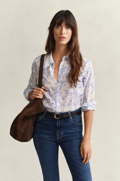 Gant Floral Cotton Silk Shirt In White
