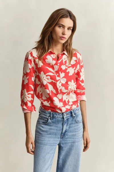 Gant Floral Linen Shirt In Red