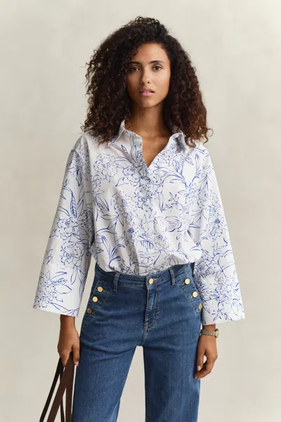 Gant Floral Poplin Shirt In White