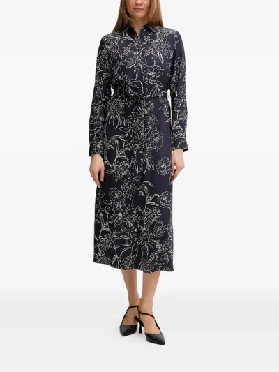Gant Floral-print Belted Midi Dress In Blue