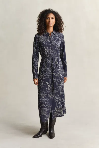 Gant Floral-print Belted Midi Dress In Blue