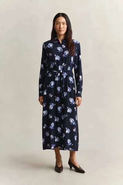 Gant Floral Print Shirt Dress In Blue