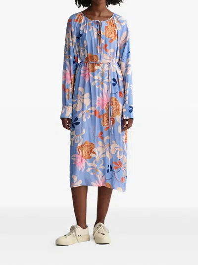 Gant Floral-print Tie-fastening Midi Dress In Blue