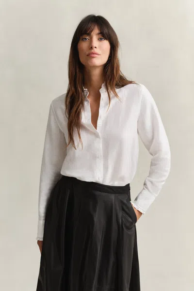 Gant Frilly Linen Blend Blouse In White