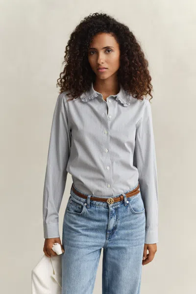 Gant Frilly Striped Cotton Shirt In Blue