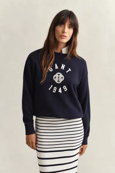 Gant Graphic Crew Neck Sweatshirt In Blue