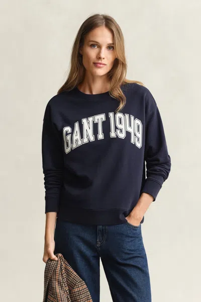 Gant Graphic Crew Neck Sweatshirt In Blue