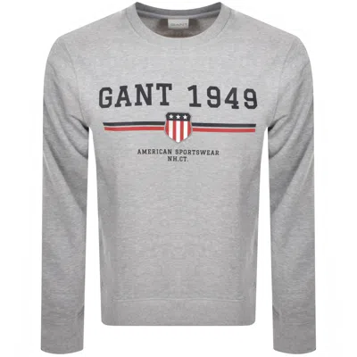 Gant Graphic Crew Neck Sweatshirt Grey In Gray