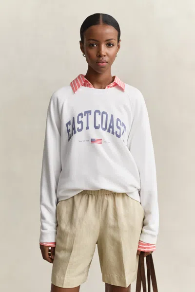 Gant Graphic Print Crew Neck Sweatshirt In White