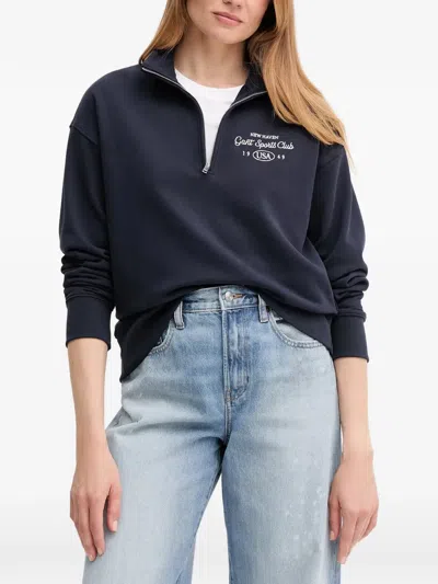 Gant Half-zip Embroidered Sweatshirt In Blue