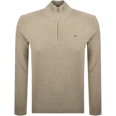 Gant Half Zip Knit Jumper Beige In Neutral