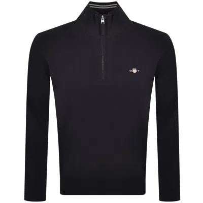 Gant Half Zip Knit Jumper Navy In Black