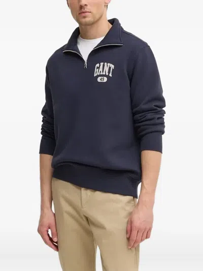 Gant Half-zip Logo Sweatshirt In Blue