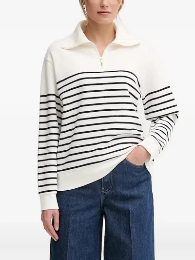 Gant Half-zip Striped Sweater In White