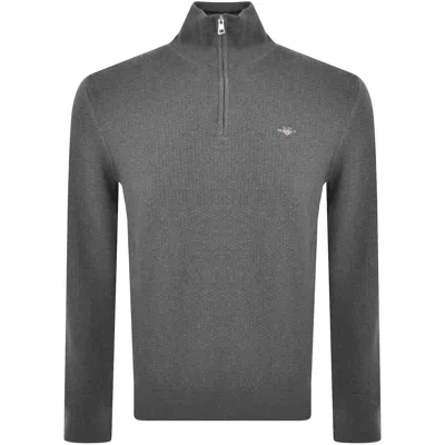 Gant Half Zip Textured Sweatshirt Grey