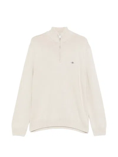 Gant Half-zip Cotton Sweater In Neutrals