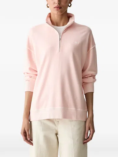 Gant Half-zip Logo-embroidered Sweater In Pink
