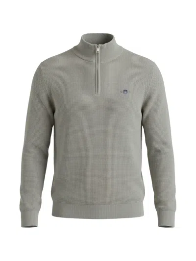Gant Half-zip Waffle-knit Sweater In Neutrals