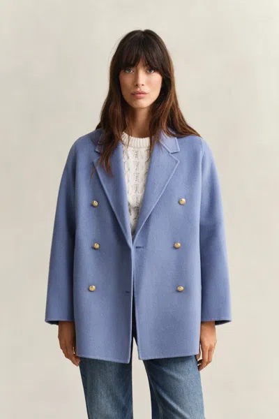 Gant Handstitched Detail Pea Coat In Blue